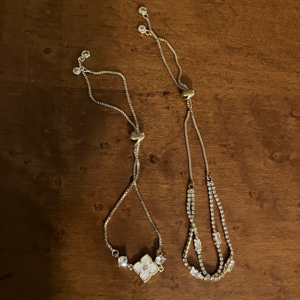Set of two friendship/drawstring bracelets - gold and gemstone